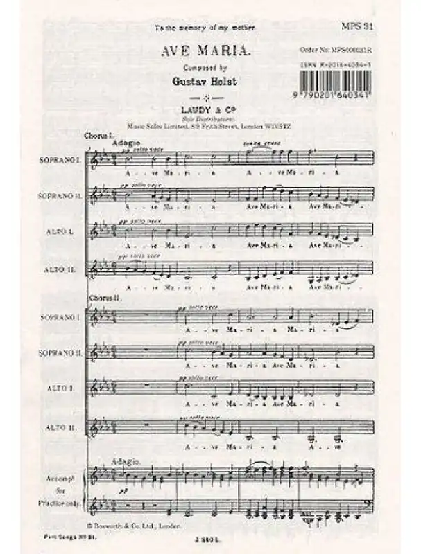 Gustav Holst Ave Maria (SSAA) (noty pro sborový zpěv) - SADA 5 ks Koupit Online
