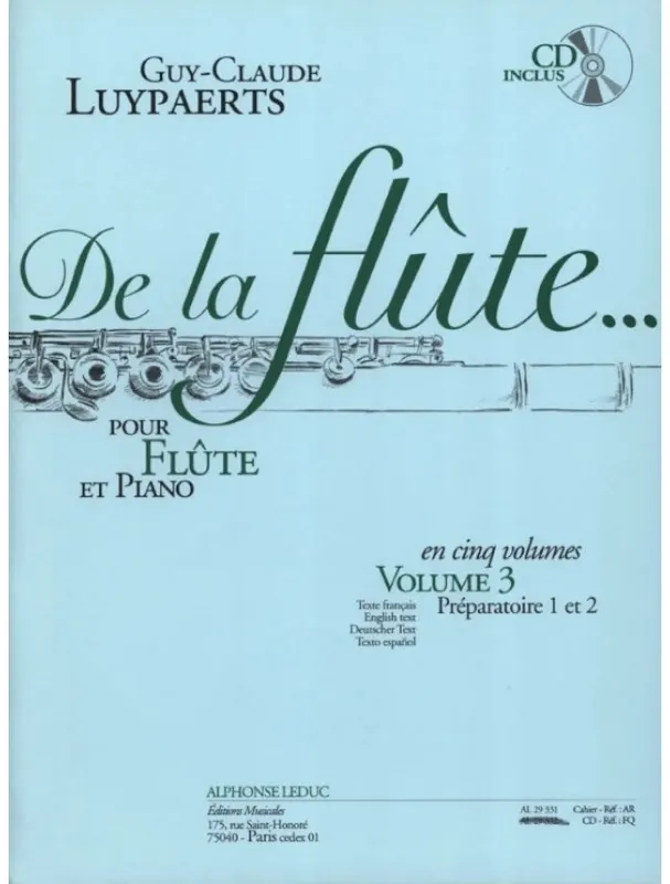 Guy-Claude Luypaerts De La Flute Vol. 3 (noty na příčnou flétnu, klavír)(+audio) Horká Nabídka