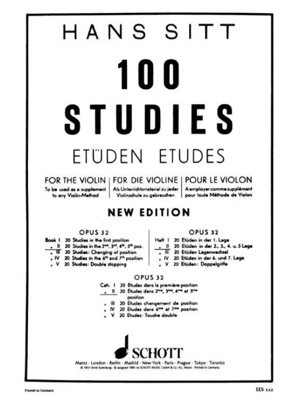 Koupit Online Hans Sitt 100 Studies - Etüden - Études Op. 32 Vol. 2 (noty na housle)