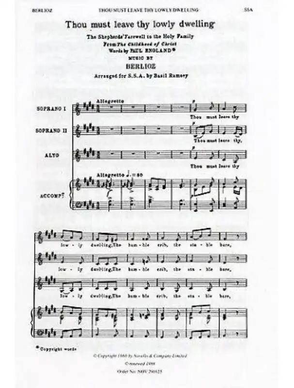 Super Cena Hector Berlioz Thou Must Leave Thy Lowly Dwelling (SSA) (noty na sborový zpěv, klavír, varhany) - SADA 5 ks