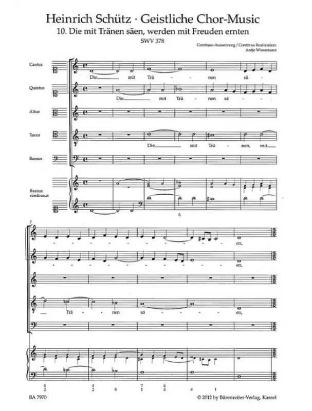 Akční Nabídka Heinrich Schütz Die mit Tränen säen, werden mit Freuden ernten SWV 378 - SATB (noty na sborový zpěv, basso continuo)