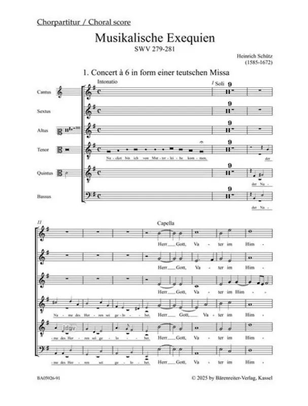 Dokud Zásoby Vydrží Heinrich Schutz Musikalische Exequien SWV 279-281 (noty na zpěv, basso continuo)