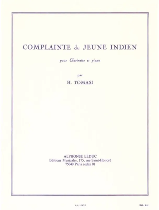 Zlevněný Henri Tomasi Complainte Du Jeune Indien (noty na klarinet, klavír)