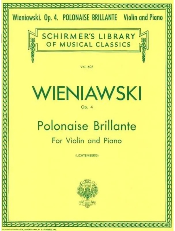 Henryk Wieniawski Polonaise Brillante, Op. 4 (noty na housle, klavír) Vysoce Kvalitní