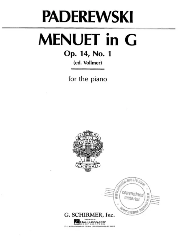 Ignacy Jan Paderewski Menuet in G, Op. 14, No. 1 (noty na klavír) Nakupujte Hned