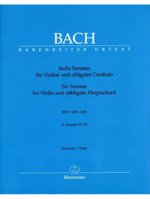 Vrácení Zdarma J.S. Bach 6 Sonatas for Violin and Obbliagato Harpsichord - Sonatas IV-VI (noty na housle, cembalo)