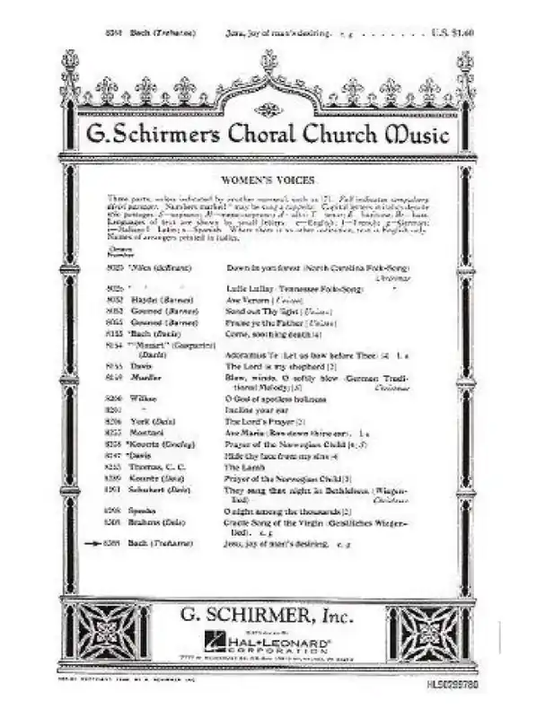 Rychlé Dodání J.S. Bach Jesu, Joy Of Man‘s Desiring - SSA (noty na sborový zpěv, varhany) - SADA 5 ks