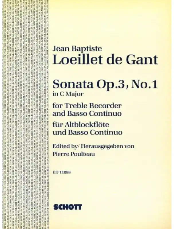 Bezpečná Platba Jean-Baptiste Loeillet de Gant Sonate Opus 3/1 in C Major (noty na zobcovou flétnu, klavír)