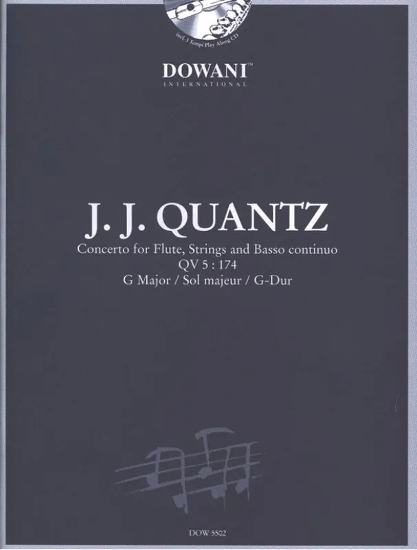 Johann Joachim Quantz Concerto QV 5 174 in G Major (noty na příčnou flétnu, klavír) (+audio) Kup Teď