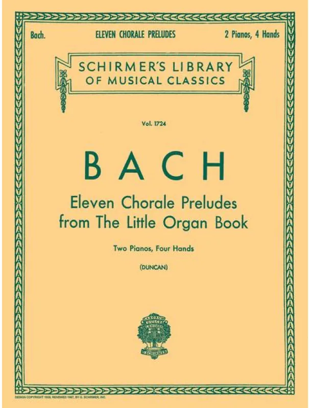 Johann Sebastian Bach 11 Chorale Preludes from the Little Organ Book (noty na čtyřruční klavír) Autentický