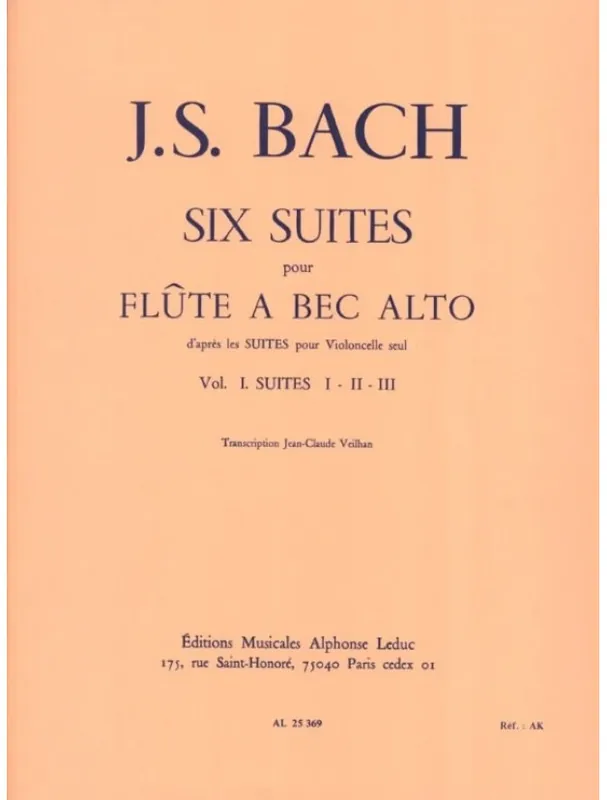 Johann Sebastian Bach 6 Suites Vol.1 No.1-3 (noty na altovou zobcovou flétnu, klavír) Poslední Šance