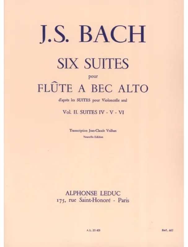 Johann Sebastian Bach 6 Suites Vol.2 No.4-6 (noty na altovou zobcovou flétnu, klavír) Dokud Zásoby Vydrží