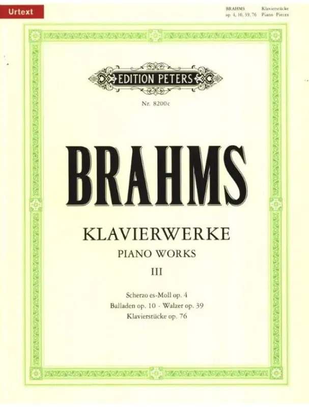 Johannes Brahms Piano Works 3 (noty na klavír) Oblíbený
