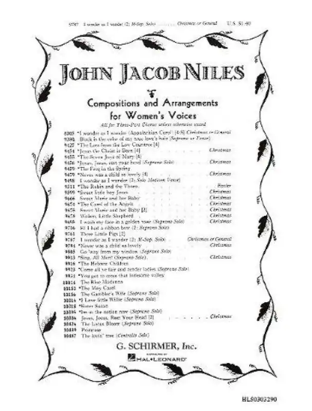 John Jacob Niles I Wonder As I Wander (noty na dvojhlasý sborový zpěv, mezzosoprán , klavír) - SADA 5 ks Nejprodávanější