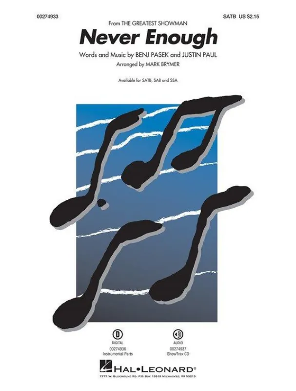 Výprodej Never Enough "The Greatest Showman" - SATB (arr. Brymer) (noty na sborový zpěv, klavír) - SADA 5 ks