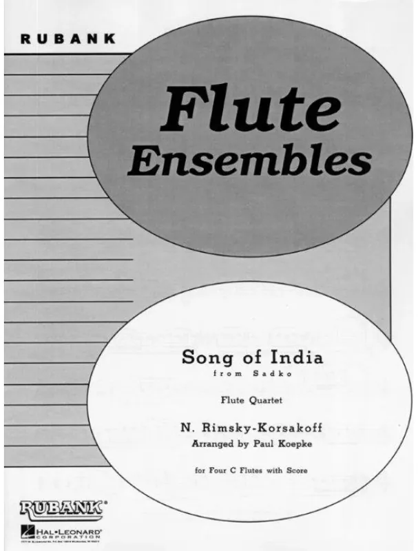 Nikolaj Rimskij-Korsakov Song of India (noty pro flétnový kvartet, partitura) Autentický
