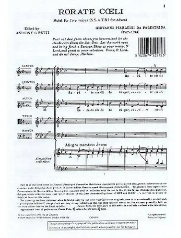 Sleva Palestrina Rorate Coeli SSATB (noty na sborový zpěv SATB) - SADA 5 ks