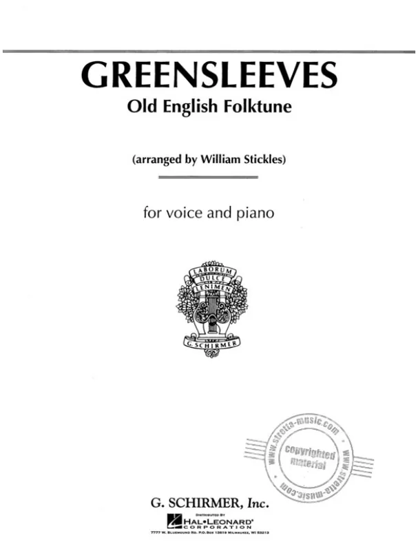 Percy Aldridge Grainger Greensleeves (noty na zpěv, klavír) Značkový