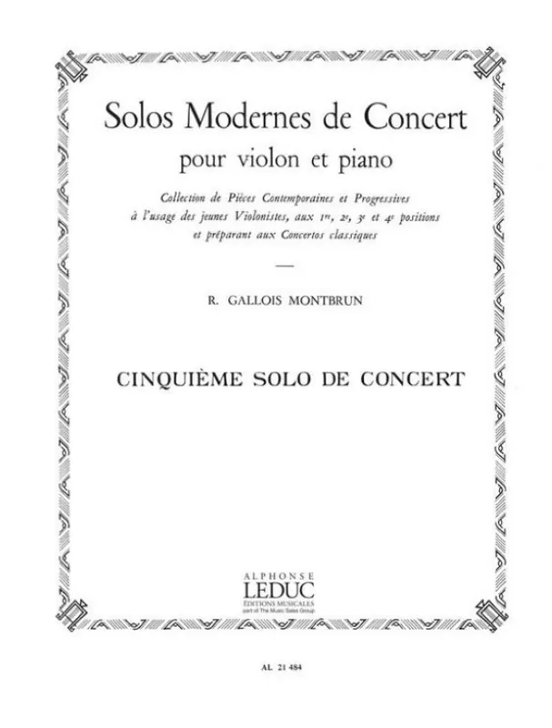 Raymond Gallois Montbrun Solo De Concert N05 (noty na housle, klavír) Novinka