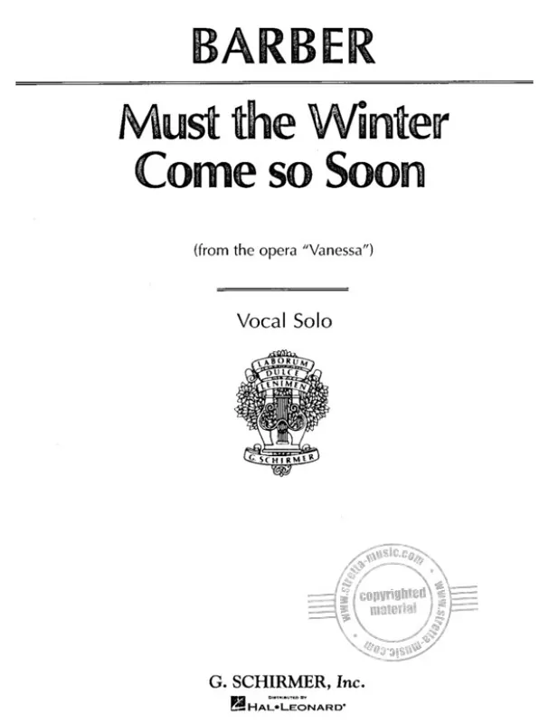 Značkový Samuel Barber Must the Winter Come So Soon from Vanessa (noty na zpěv, klavír)
