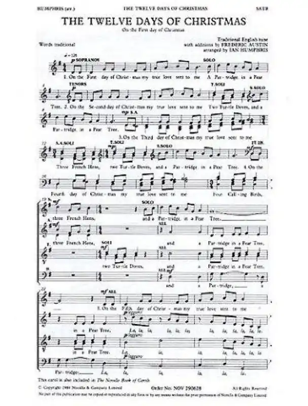Oblíbený The Twelve Days Of Christmas (noty na sborový zpěv SATB) - SADA 5 ks