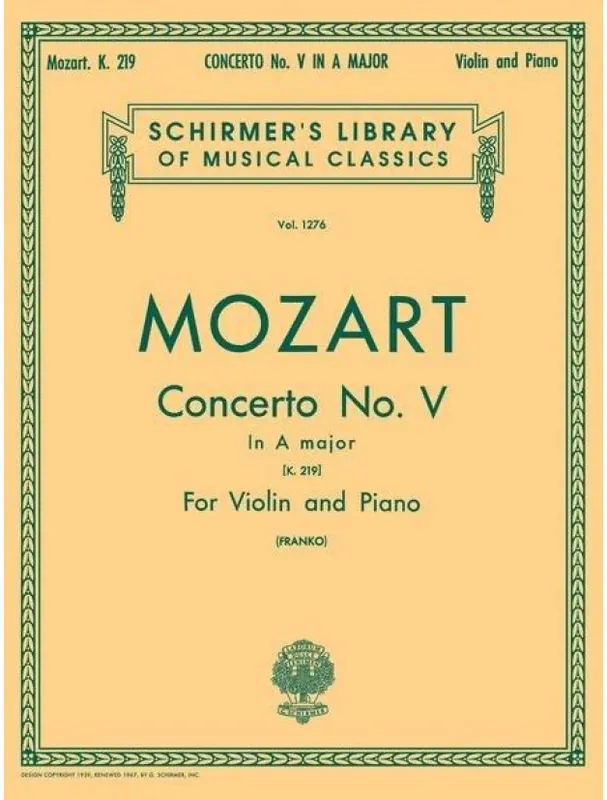W.A. Mozart Violin Concerto No.5 In A Major K.219 (noty na housle, klavír) Akční Cena