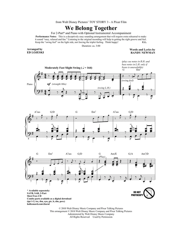 Hit Sezóny We Belong Together (from Toy Story 3) (arr. Ed Lojeski)