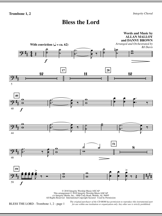 Bless The Lord - Trombone 1 & 2 Výprodej