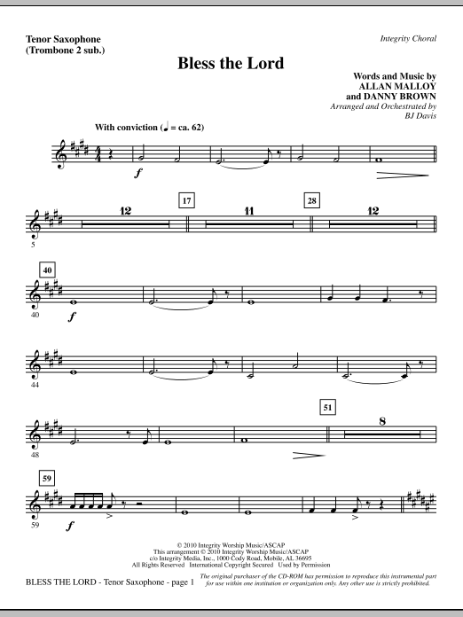 Bless The Lord - Tenor Sax (sub. Tbn 2) Výprodej