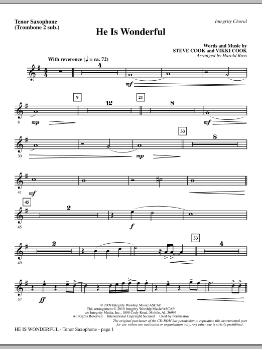He Is Wonderful - Tenor Sax (Trombone 2 sub.) Finální Výprodej