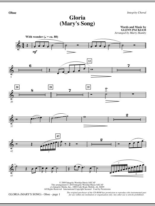 Horká Nabídka Gloria (Mary‘s Song) - Oboe