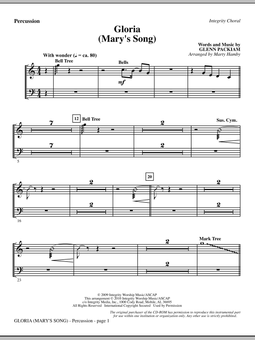 Vrácení Zdarma Gloria (Mary‘s Song) - Percussion