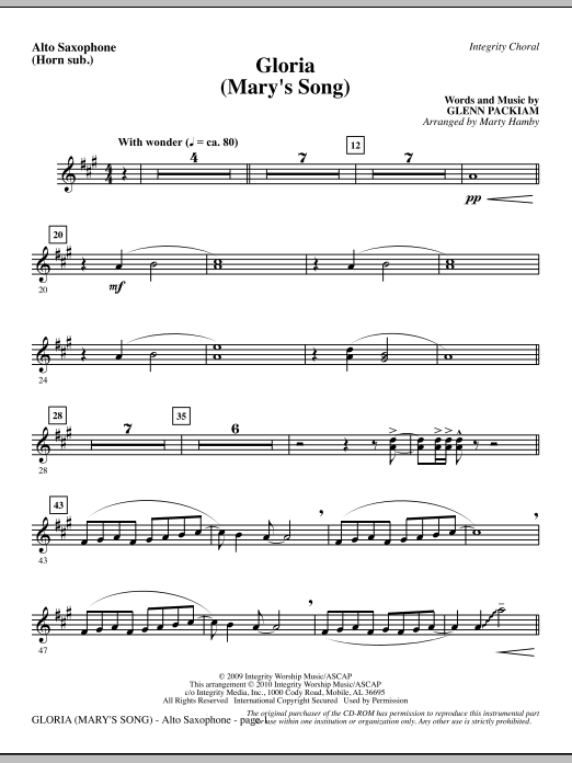 Gloria (Mary‘s Song) - Alto Sax (Horn sub.) Ihned K Objednání