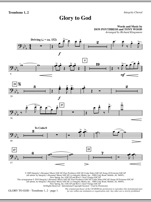 Akční Cena Glory To God - Trombone 1 & 2