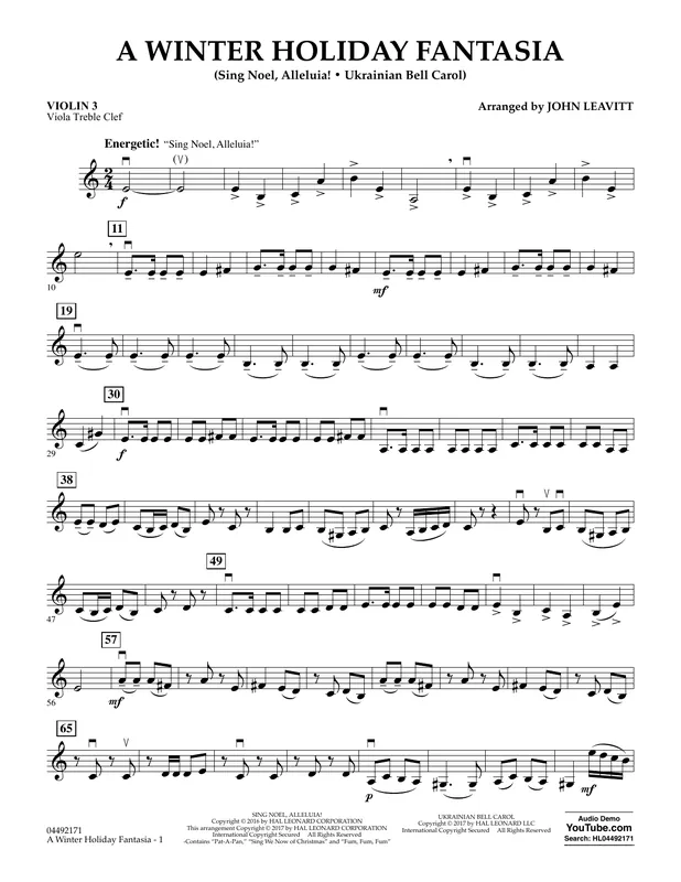Kup Teď A Winter Holiday Fantasia - Violin 3 (Viola Treble Clef)