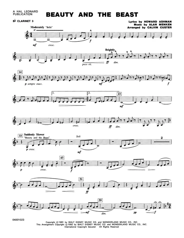 Přímo Od Výrobce Beauty and the Beast (Medley) - Bb Clarinet 3