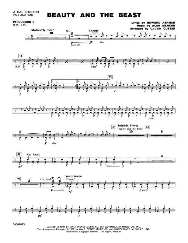 Vrácení Zdarma Beauty and the Beast (Medley) - Percussion 1