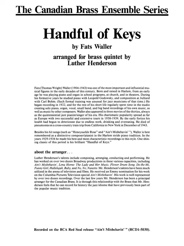 Handful of Keys - Full Score Sleva