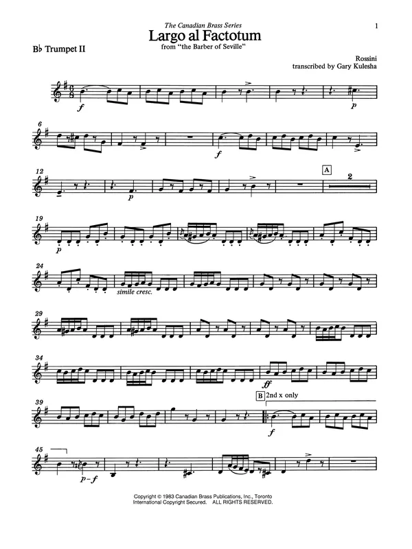 Largo al factotum from The Barber of Seville - Bb Trumpet 2 (Brass Quintet) Nejlepší Volba