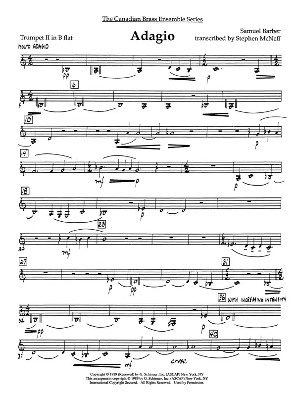 Ověřený Adagio (Adagio For Strings) - Bb Trumpet 2 (Brass Quintet)