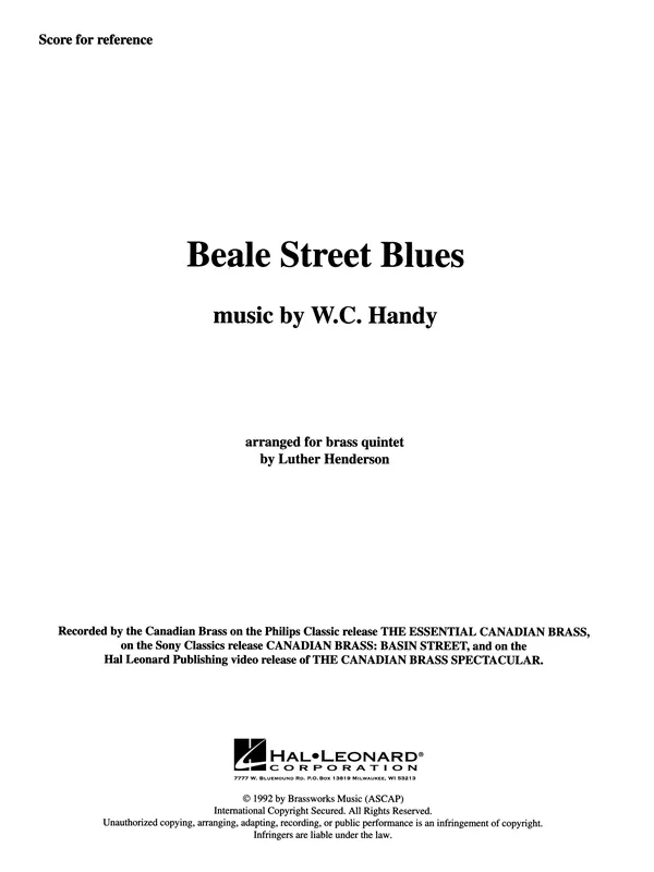 Odeslání Ihned Beale Street Blues - Full Score