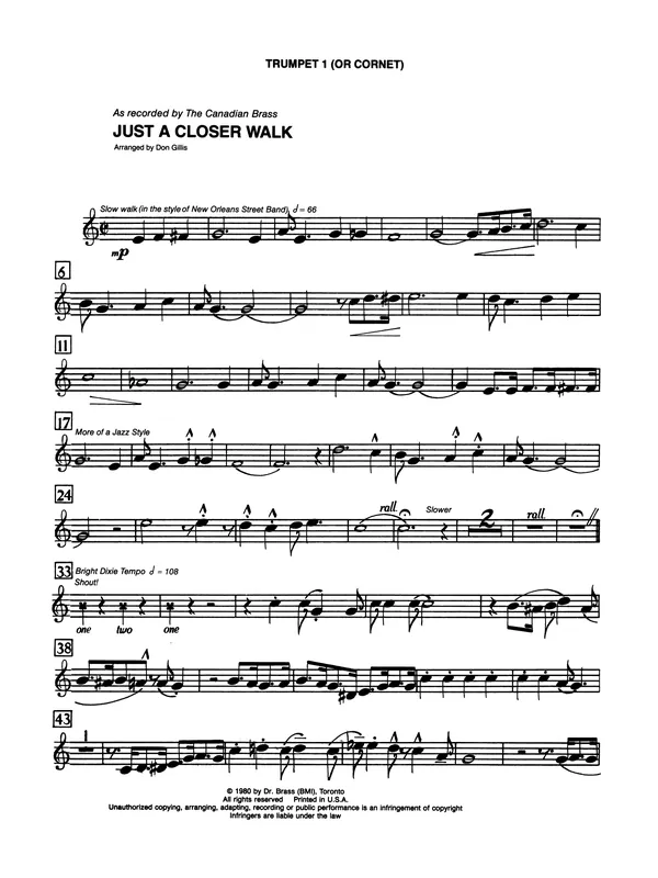 Nejlepší Volba Just A Closer Walk With Thee - Bb Trumpet 1 (Brass Quintet)