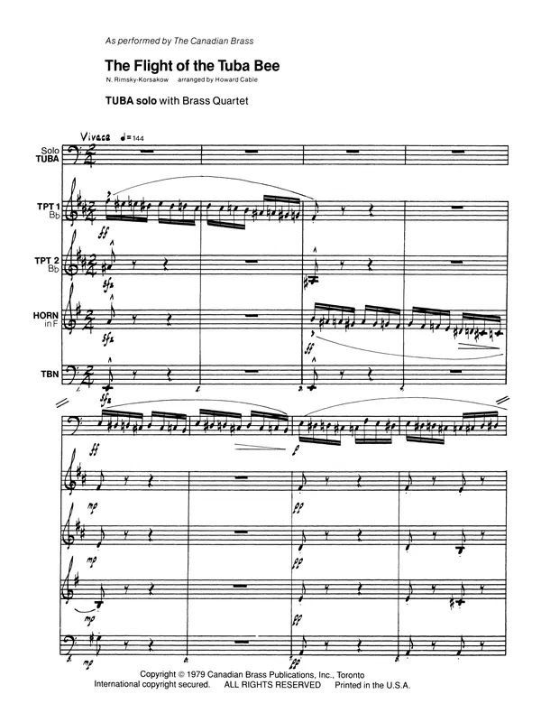 The Flight of the Tuba Bee - Full Score Vysoce Kvalitní