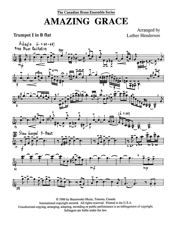 Dokud Zásoby Vydrží Amazing Grace - Bb Trumpet 1 (Brass Quintet)