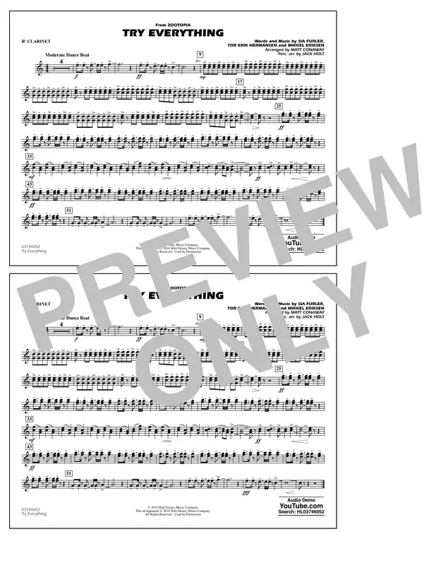 Nejprodávanější Try Everything (from Zootopia) - Bb Clarinet