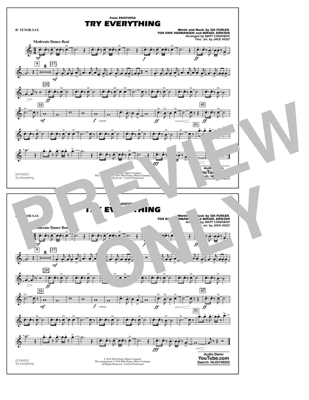 Top Prodej Try Everything (from Zootopia) - Bb Tenor Sax