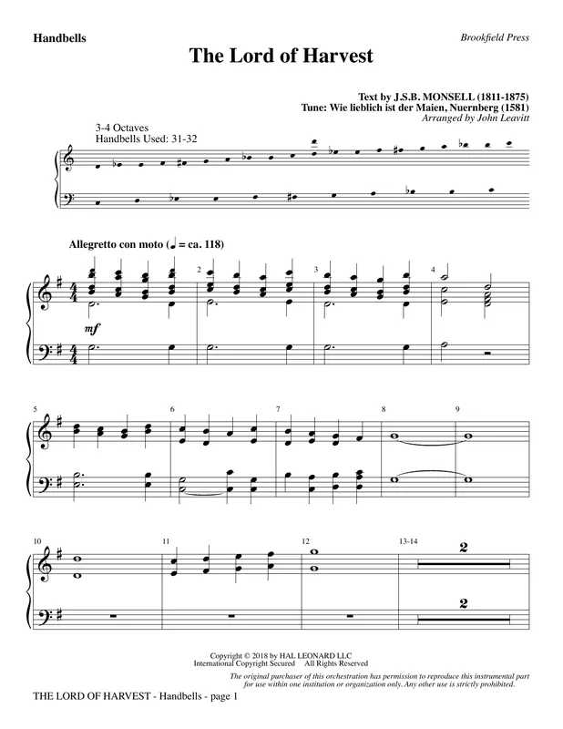 The Lord of Harvest - Handbells Tovární Cena
