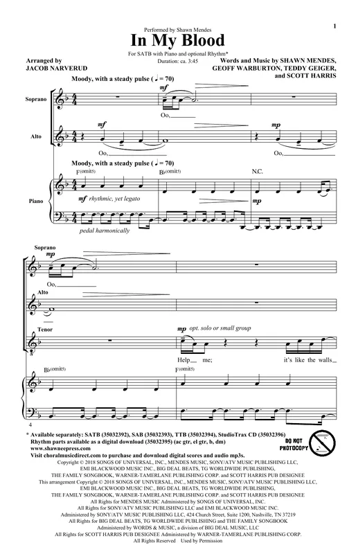 Výhodná Nabídka In My Blood (arr. Jacob Narverud)
