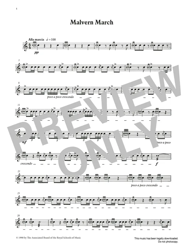 Originální Malvern March from Graded Music for Snare Drum, Book III