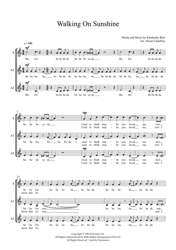 Hit Sezóny Walking on Sunshine (arr. Alison Crutchley)
